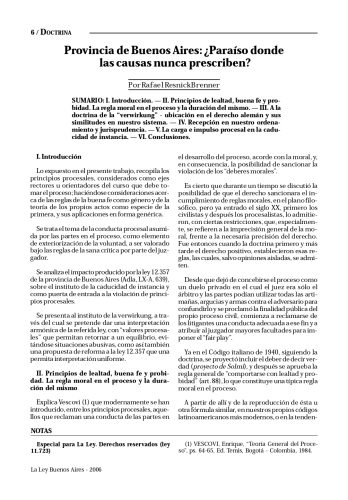 Rafael Resnick - Publicación La Ley Buenos Aires - Febrero de 2006